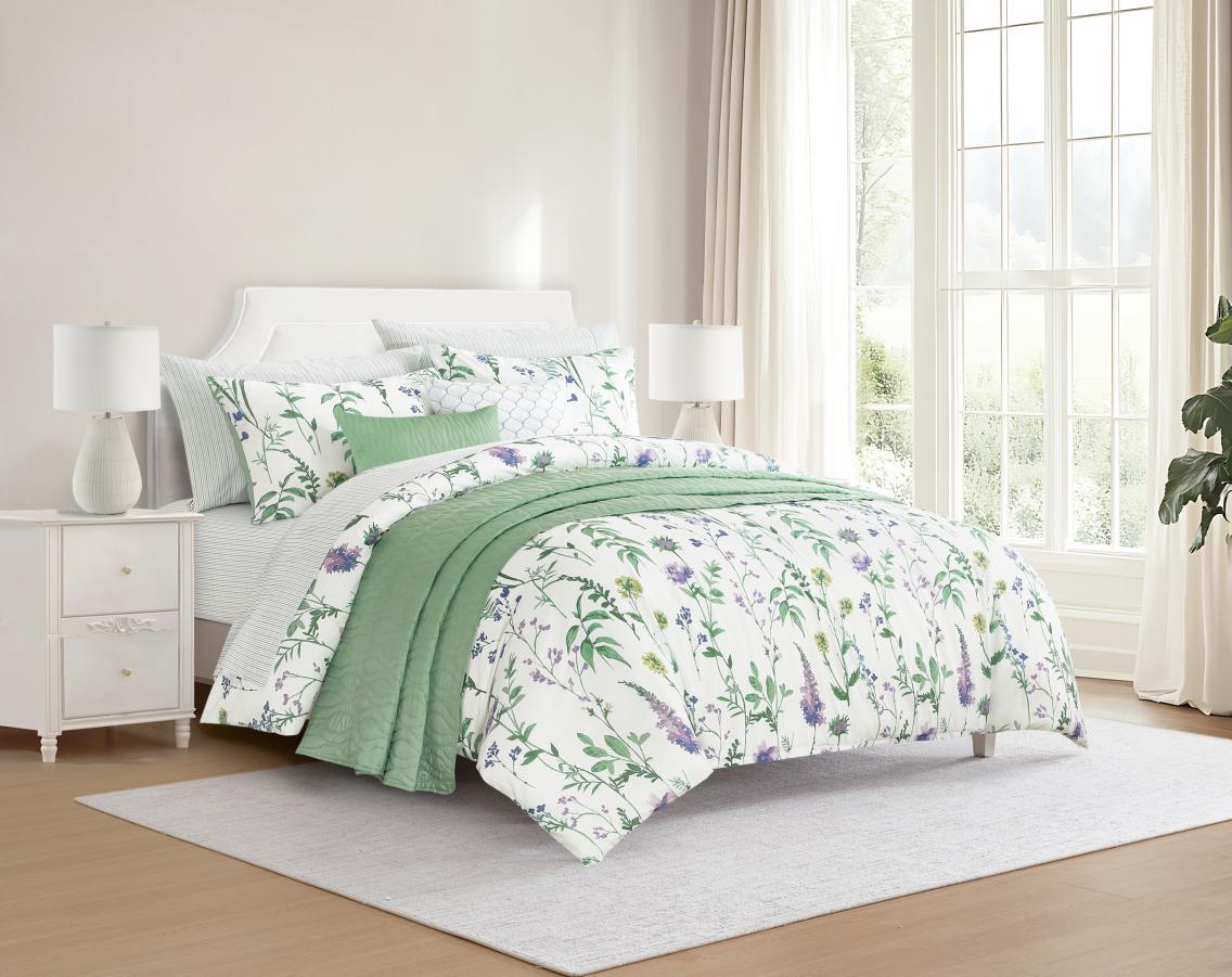 Styled green bedding photography set